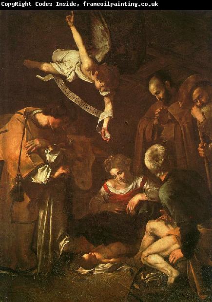 Caravaggio The Nativity with Saints Francis and Lawrence