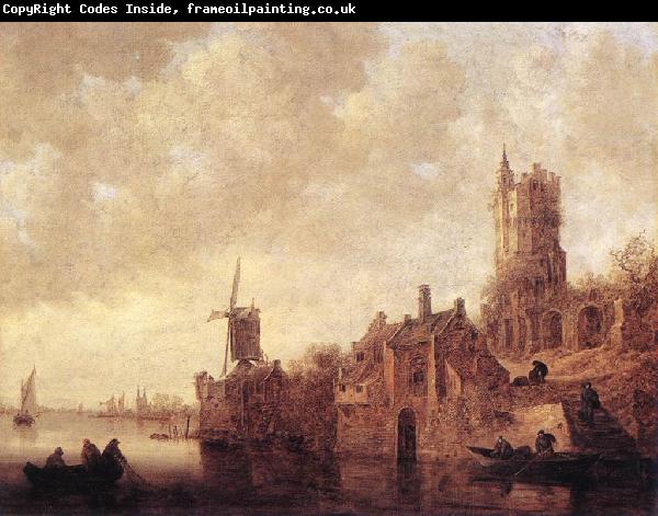 GOYEN, Jan van River Landscape with a Windmill and a Ruined Castle sdg