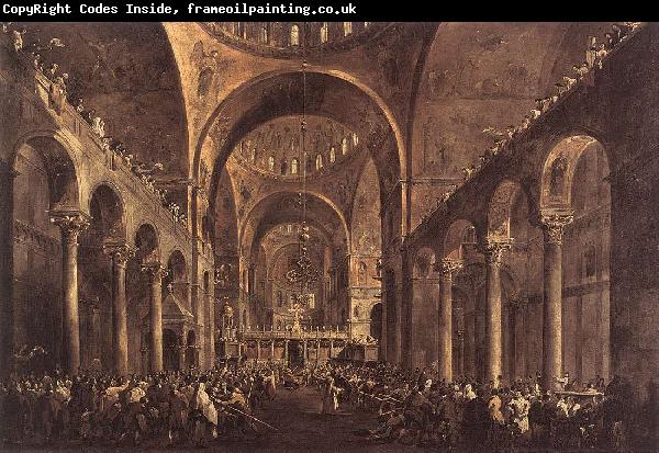 GUARDI, Francesco Doge Alvise IV Mocenigo Appears to the People in St Mark s Basilica in 1763