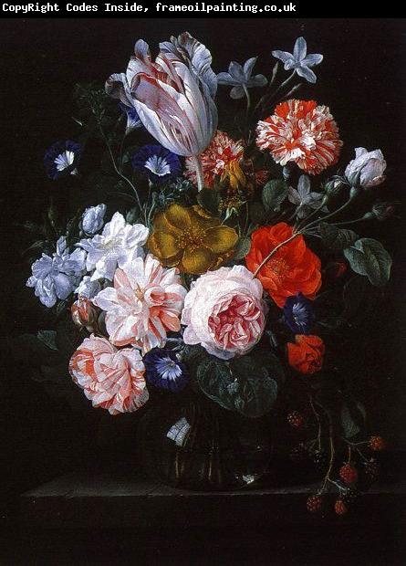 Nicolaes Van Verendael A Tulip, Carnations and Morning Glory in a Glass Vase