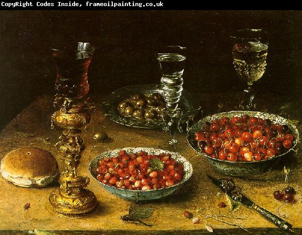Osias Beert Still Life with Cherries Strawberries in China Bowls