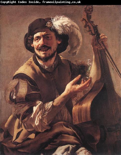 TERBRUGGHEN, Hendrick A Laughing Bravo with a Bass Viol and a Glass  at