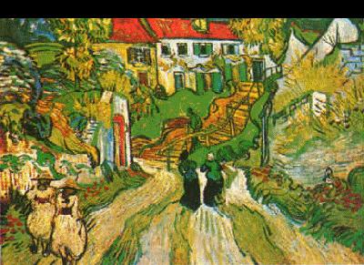 Vincent Van Gogh Village Street and Steps in Auvers with Figures