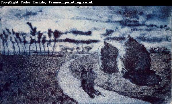 Camille Pissarro Twilight with Haystacks