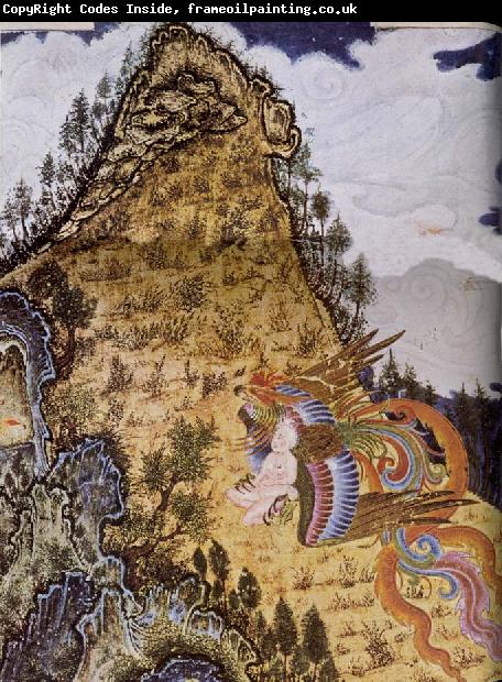 unknow artist The bird Simurgh carries the child Zal aloft into the mountains