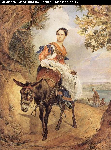 Karl Briullov Portrait of countess olga fersen riding a donkey