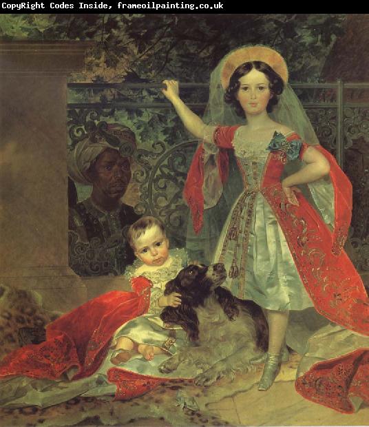 Karl Briullov Portrait of the young princesses volkonsky by a moor