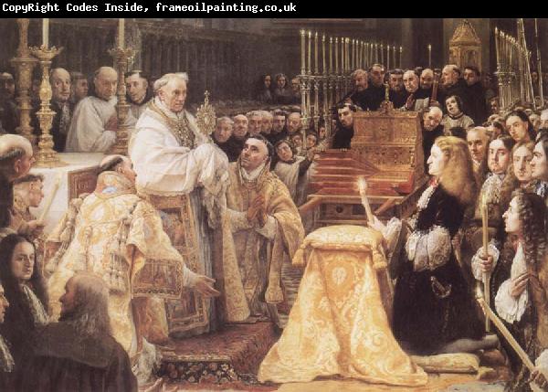 COELLO, Claudio Charles II Adoring the St Sacrament