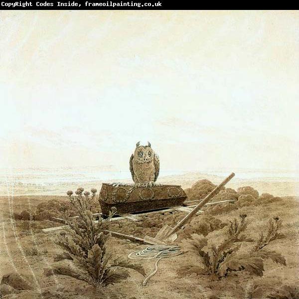 Caspar David Friedrich Landscape with Grave, Coffin and Owl