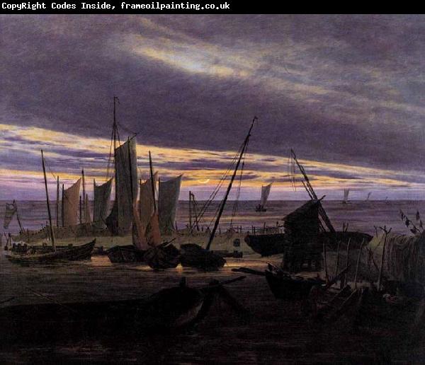 Caspar David Friedrich Boats in the Harbour at Evening
