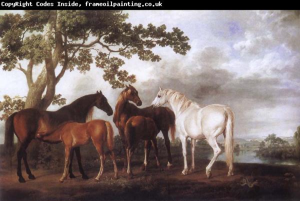 George Stubbs Mares and Foals in a River Landscape