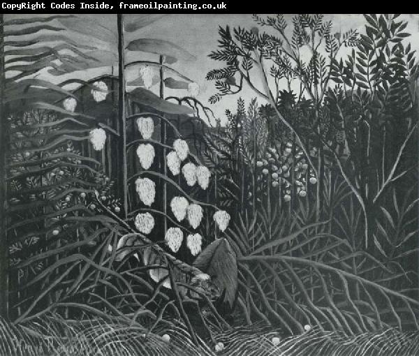 Henri Rousseau In a Tropical Forest.Struggle between the Tiger and the bull