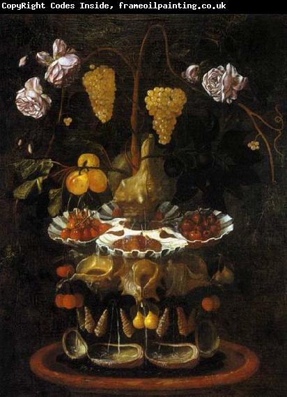 Juan de Espinosa Still-Life with a Shell Fountain, Fruit and Flowers