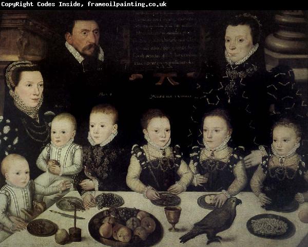 unknow artist Lord Cobham with his wife and her sister Jane and their six Children painted in 1567