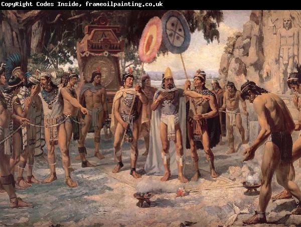 unknow artist Montezuma responds to Chapultepec for develar the esculturos of its ancestros