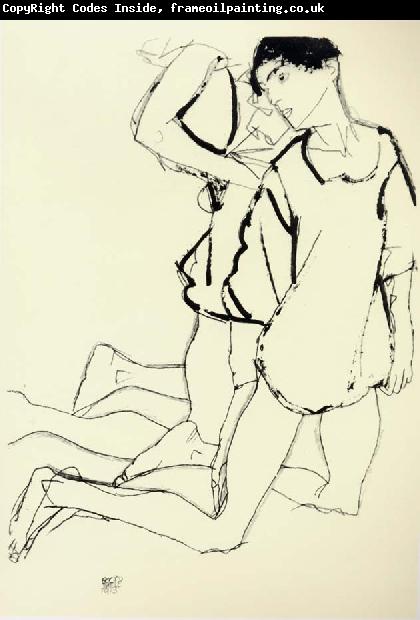 Egon Schiele Two Kneeling Figures