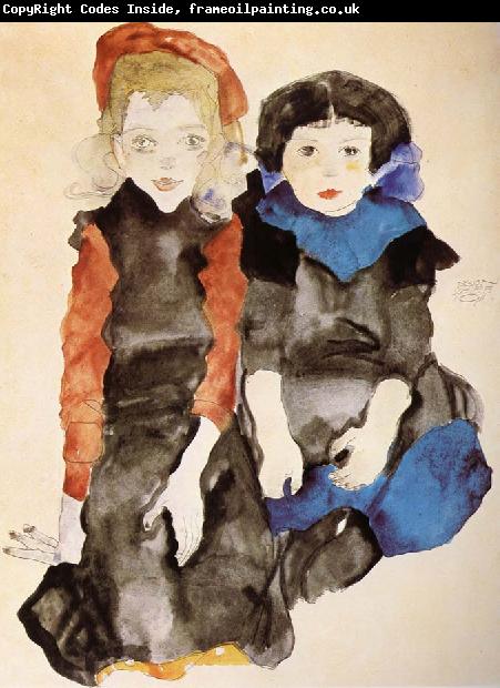 Egon Schiele Two Little Girls