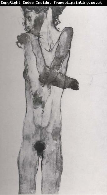 Egon Schiele Standing female nude with crossed arms