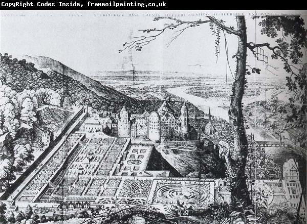 Salomon de Caus Bird-s-eye view of the Palatine garden at  Heidelberg