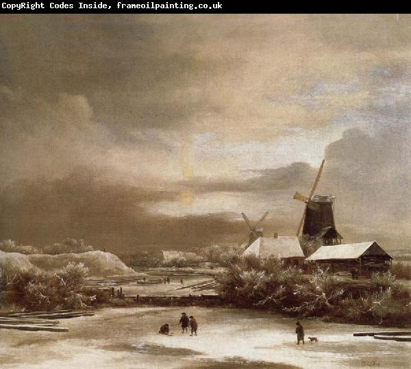 Jacob van Ruisdael Winter landscape with two windmill