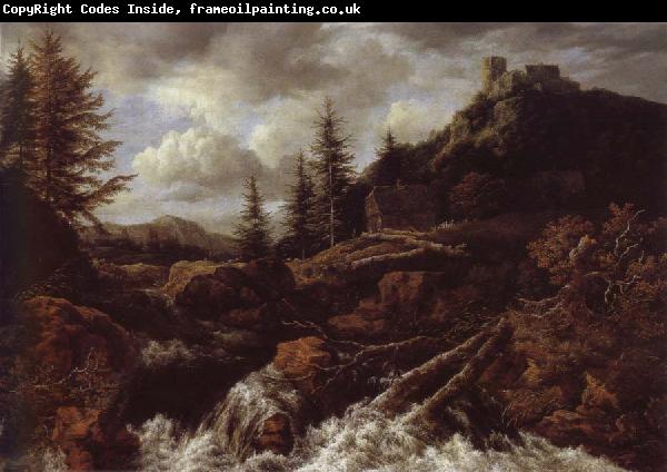 Jacob van Ruisdael Waterfall in a Mountainous Landscape with a Ruined castle