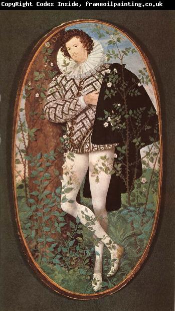 Nicholas Hilliard An unknown Youth Leaning against a tree among roses