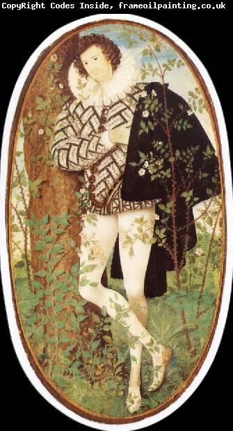 Nicholas Hilliard Leaning younger in rose bush