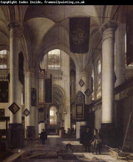 REMBRANDT Harmenszoon van Rijn Interior of a Protestant  Gothic Church with Architectural Elements of the Oude Kerk and Nieuwe Kerk in Amsterdam