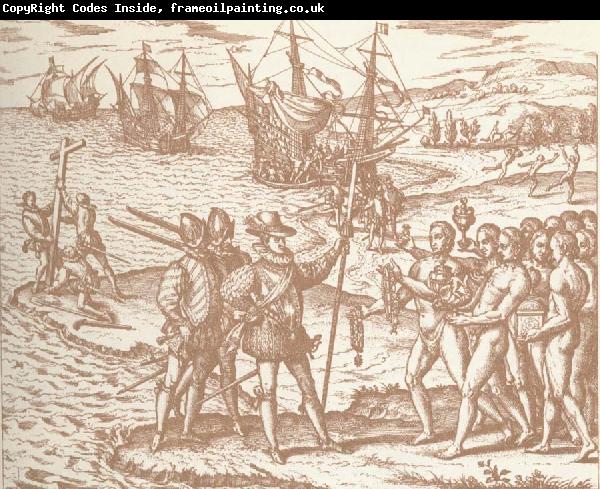 unknow artist Columbia disembark pa Haiti with they royal spear in hand