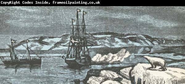 unknow artist Nordenskiolds vessel Vega give salute the double Asia northernmost udde Kap Tjeljuskin in august 1878