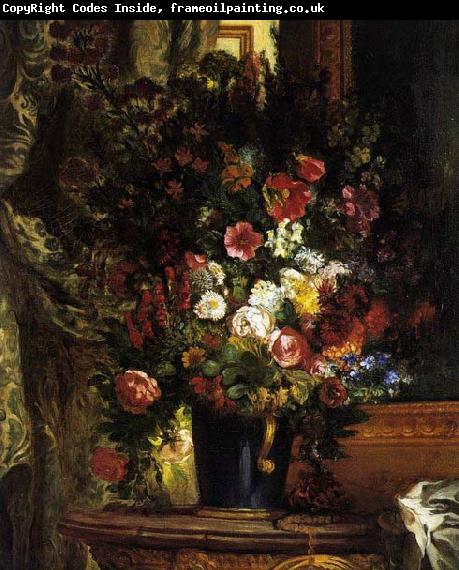 Eugene Delacroix A Vase of Flowers on a Console