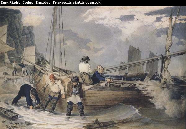 John Augustus Atkinson Fishermen hauling out ready to put to sea (mk47)