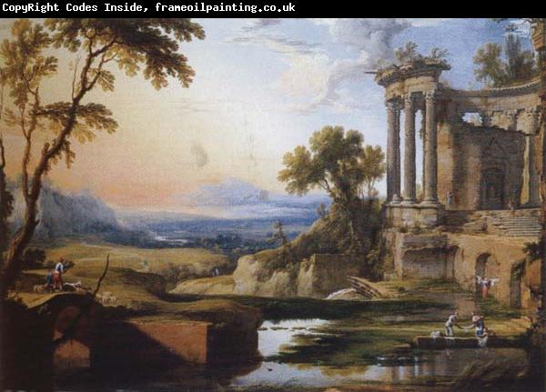 Pierre Patel Landscape with a Colonnade,Washerwomen and Shepherds