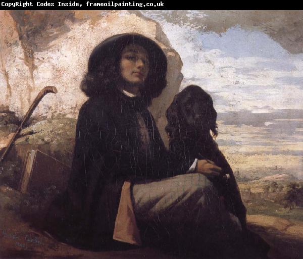 Gustave Courbet Self-Portratit with Black Dog