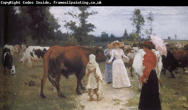 Ilia Efimovich Repin Girls and cows
