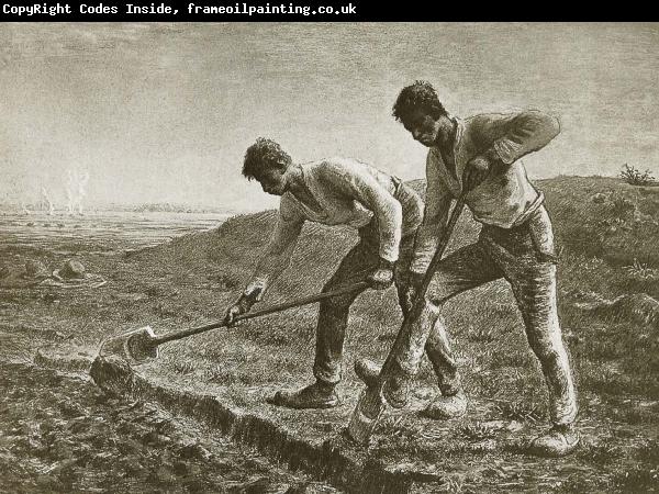 Jean Francois Millet Two person dig the land