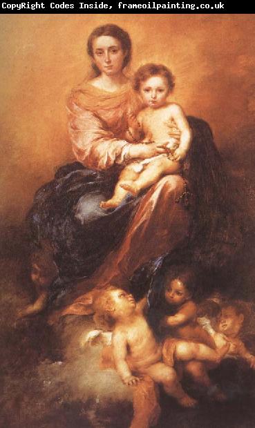 Bartolome Esteban Murillo Beaded rosary of Our Lady holding the child