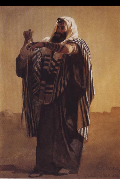 Carl Haag A Jerusalemite Shepherd Winding the Phylacteries for the Hand
