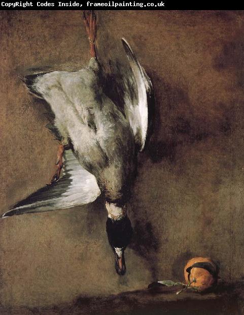 Jean Baptiste Simeon Chardin Wild ducks hanging on the wall, and the Orange