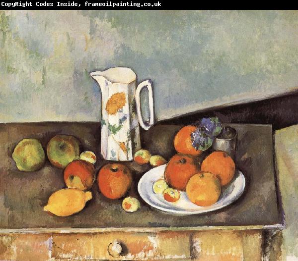 Paul Cezanne table of milk and fruit