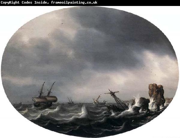 VLIEGER, Simon de Stormy Sea - Oil on wood