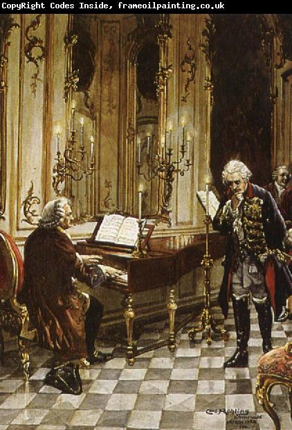franz schubert a romanticized artist s impression of bach s visit to frederick the great at the palace of sans souci in potsdam