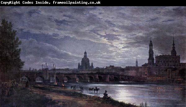 johann christian Claussen Dahl View of Dresden at Full Moon