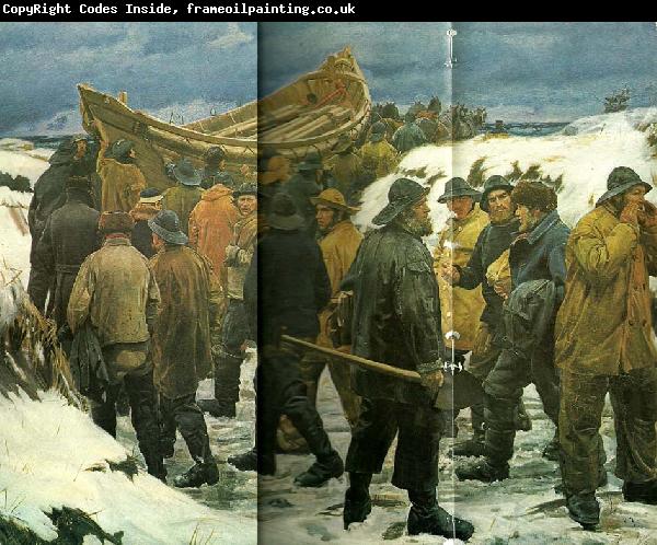 Michael Ancher redningsbaden fores gennem klitterne