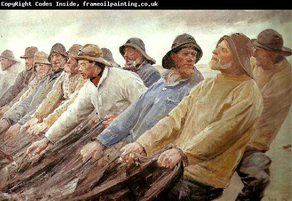 Michael Ancher fiskere trakker vod ved skagen