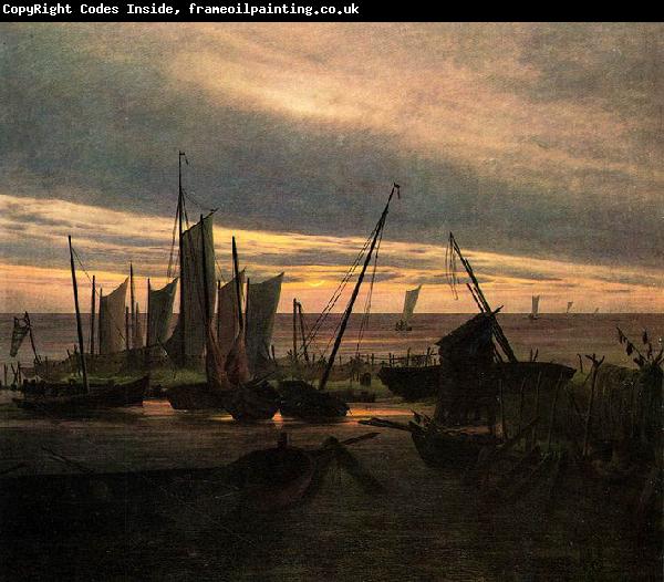 Caspar David Friedrich Schiffe im Hafen am Abend (Nach Sonnenuntergang)