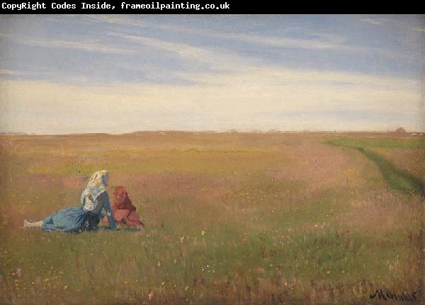 Michael Ancher A Summer Landscape with two Girls
