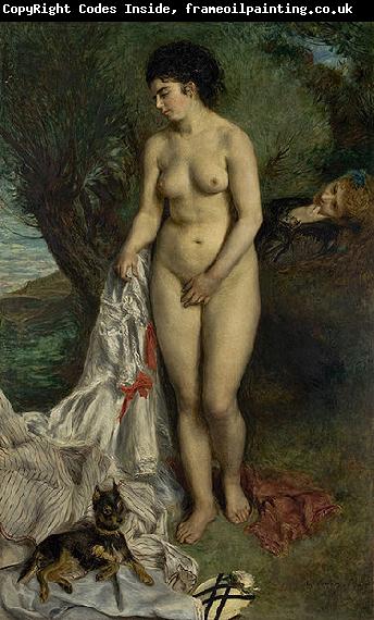 Pierre-Auguste Renoir Bather with a Griffon Dog  Lise on the Bank of the Seine