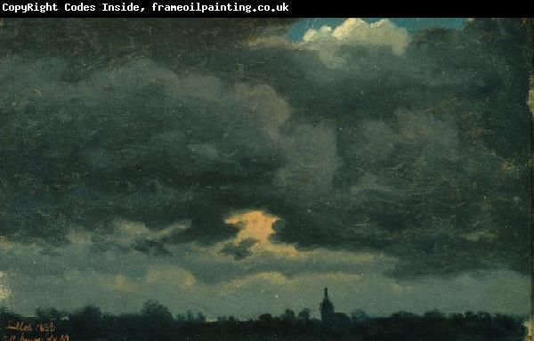 unknow artist Stormy Sky over Landscape with Distant Church
