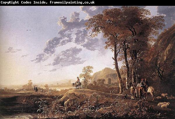 Aelbert Cuyp Evening Landscape with Horsemen and Shepherds